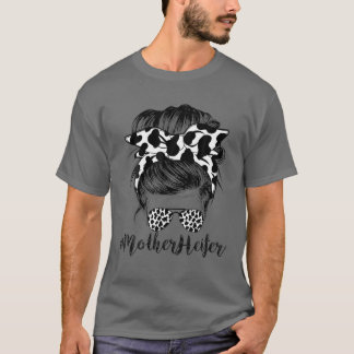 T-shirt Mère Heifer Fermier Maman Vache Messy Bun Cheveux 