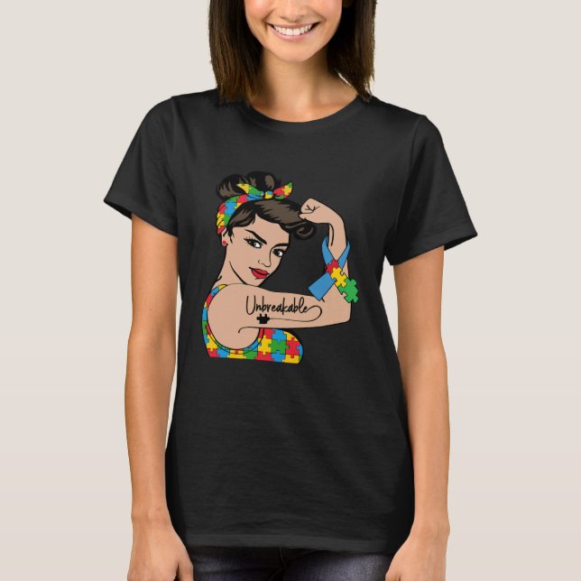 T-shirt Mère prise de conscience de l'autisme Femme forte  (Devant)