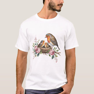 T-shirt Mère robin nourrissant des bébés oiseaux dans le n
