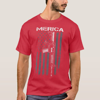 T-shirt MERICA 2nd Amendment 4th Of July AR15 USA Flag (O