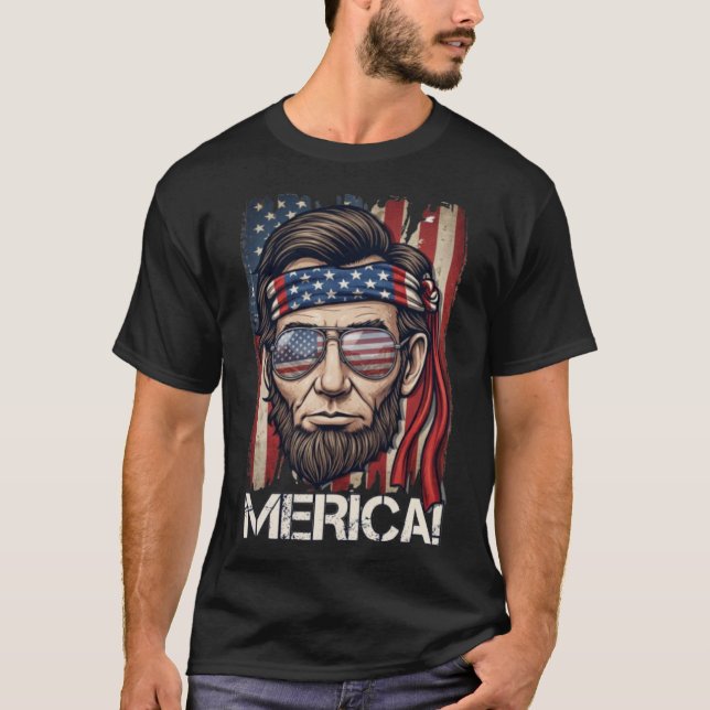 T-shirt Merica ! Abraham Lincoln patriote (Devant)