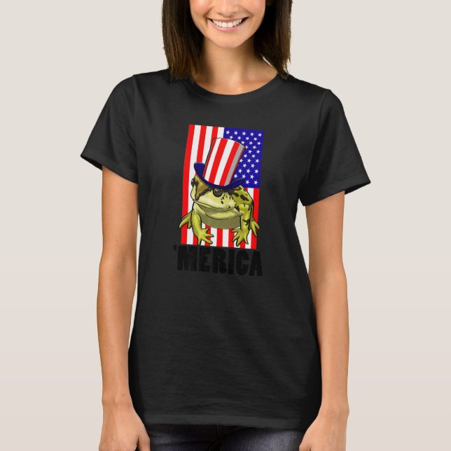T-shirt Merica American Flag Frog  Women Frog Love (Devant)