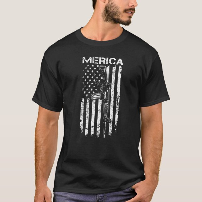 T-shirt Merica Ar15 2e Amendement 4 juillet Drapeau améric (Devant)