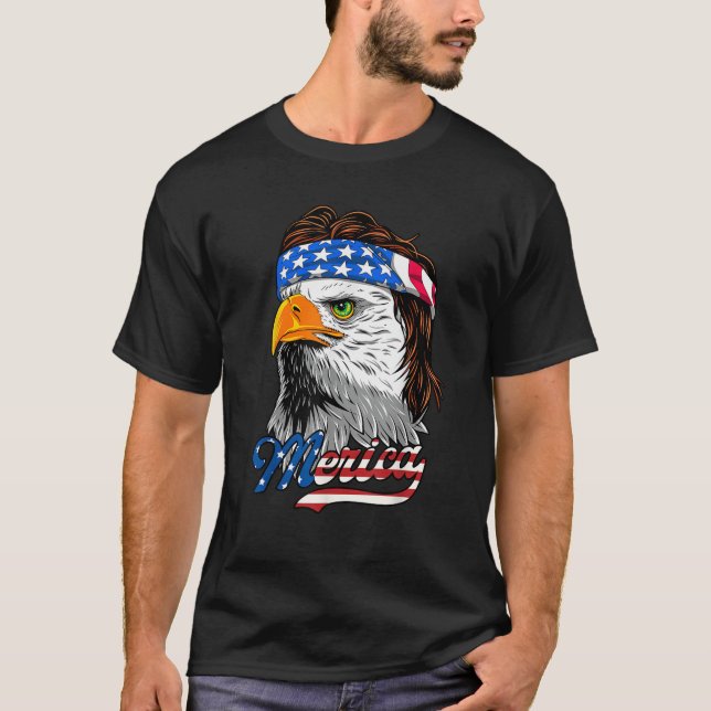 T-shirt Merica Bald Eagle Hommes garçons Drapeau Américain (Devant)
