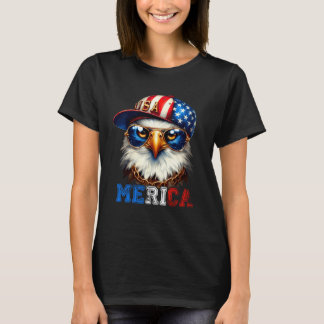 T-shirt Merica Bald Eagle Wearing Cap 4th Of July Patrioti