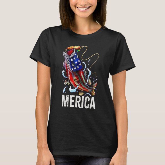 T-shirt Merica Bass Pêche Drapeau de poisson 4 juillet Ind (Devant)