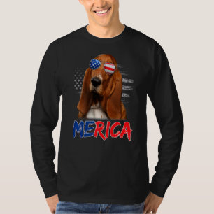 T-shirt Merica Basset Hound Dog Usa Drapeau Lunettes de so