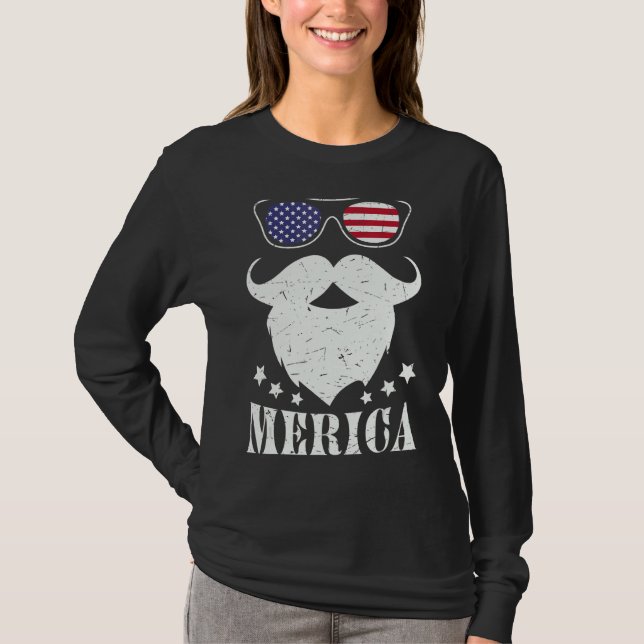 T-shirt Merica Beard Lunettes de soleil Drapeau américain  (Devant)