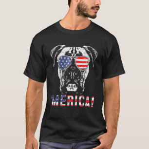 T-shirt Merica Boxer Dog 4 juillet Drapeau Américain Sungl