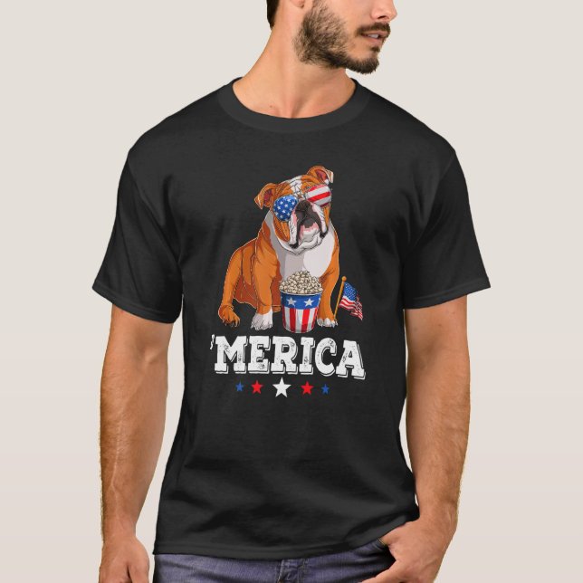 T-shirt Merica Bulldog 4 juillet États-Unis Drapeau améric (Devant)