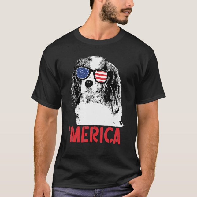 T-shirt Merica Cavalier King Chales Spaniel American Flag  (Devant)