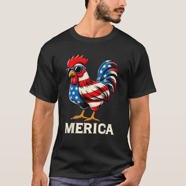 T-shirt Merica Chicken USA American Flag Happy 4th of July (Devant)