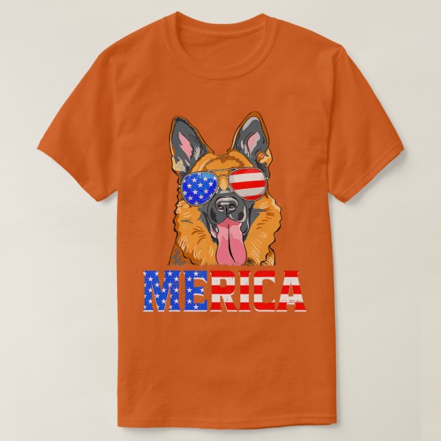 T-shirt Merica Chien Berger Allemand Drapeau Américain 4e  (Design devant)