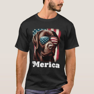 T-shirt Merica Chocolate Lab Drapeau USA Patriotique 4 Jui