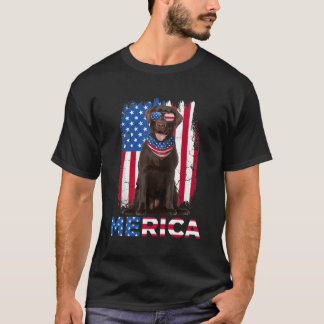 T-shirt Merica Chocolate Lab Usa Drapeau Lunettes De Solei