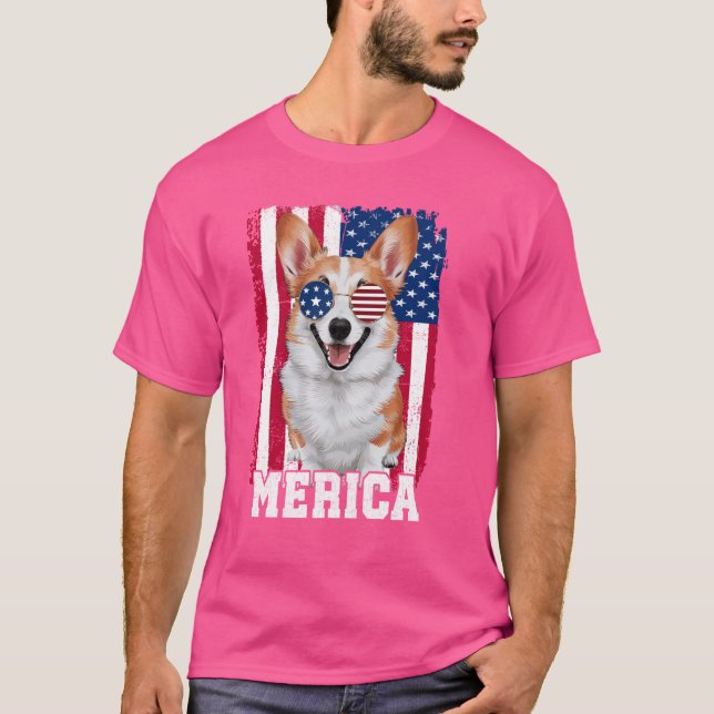 T-shirt Merica Corgi Chien USA Drapeau 4 juillet patriotiq (Devant)