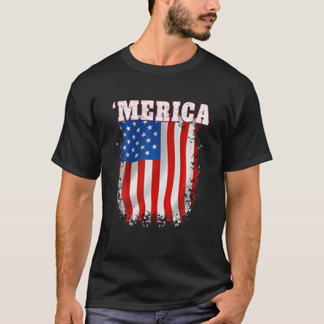 T-shirt MERICA - Drapeau américain patriotique en détresse (Devant)