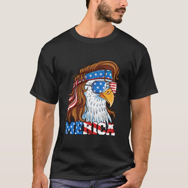 T-shirt Merica Eagle Mullet 4Th Of July American Flag Usa  (Devant)
