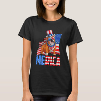 T-shirt Merica English Bulldog 4 juillet Américain Usa Fl