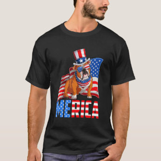 T-shirt Merica English Bulldog 4 juillet Américain Usa Fl