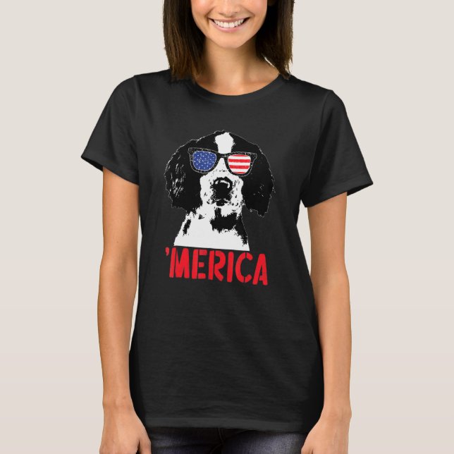 T-shirt Merica Englisth Springer espagnol drapeau américai (Devant)