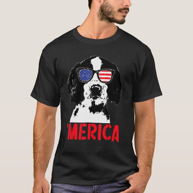 T-shirt Merica Englisth Springer espagnol drapeau américai (Devant)
