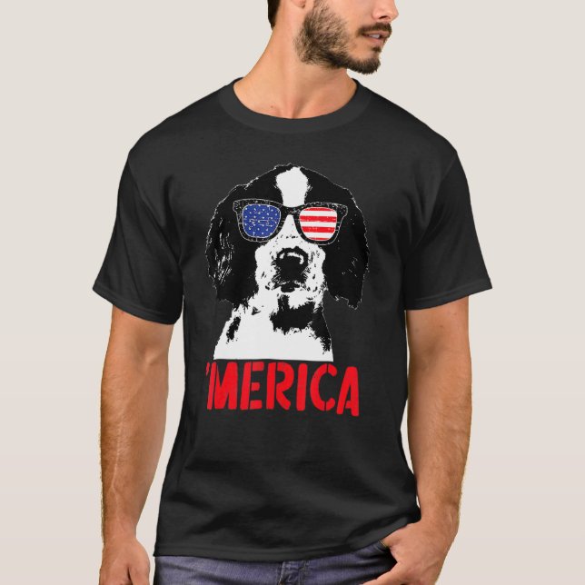 T-shirt Merica Englisth Springer Spaniel American Flag 4th (Devant)