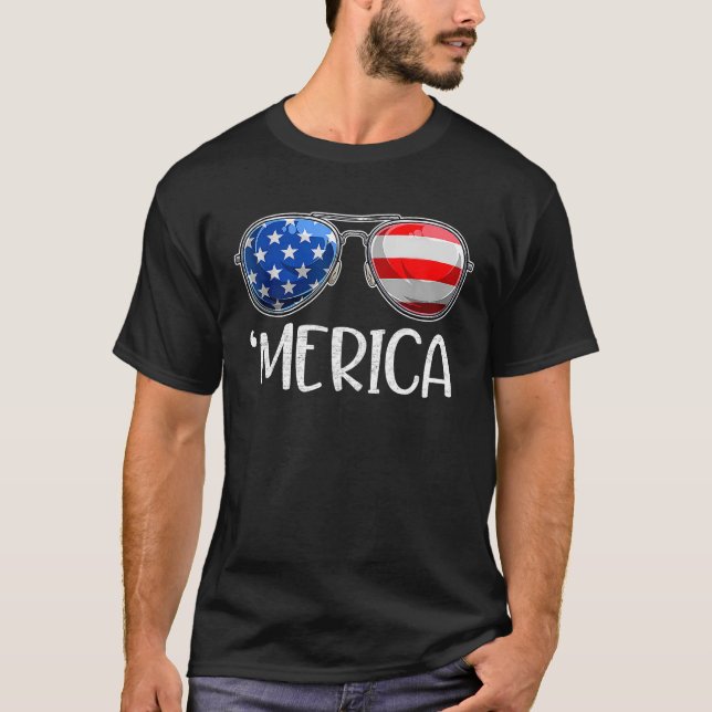 T-shirt Merica Flag Sunglasses  Patriotic 4th of July Men  (Devant)