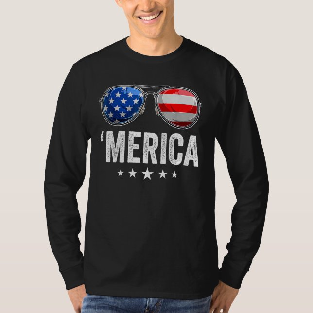 T-shirt Merica Flag Sunglasses Shirt Patriotic 4th of July (Devant)
