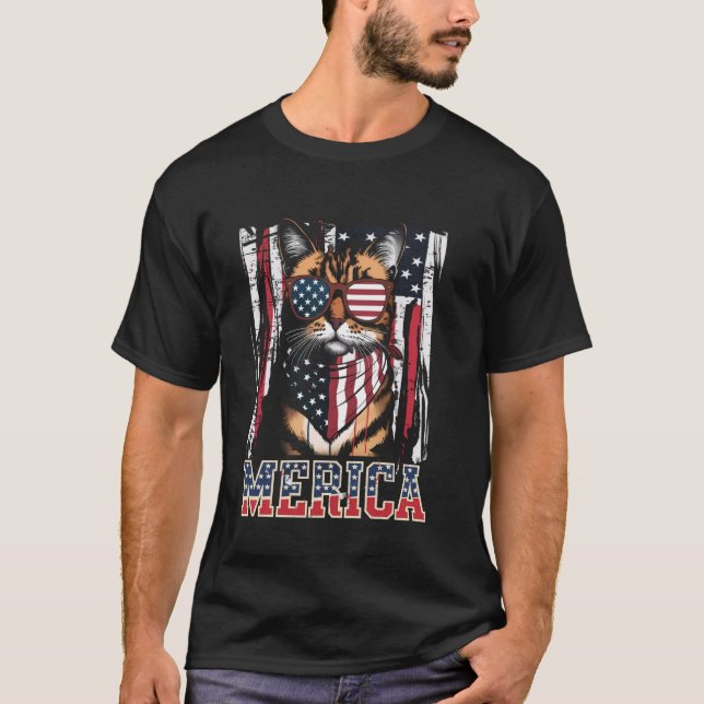 T-shirt Merica Funny Chat 4 juillet - Meowica États-Unis (Devant)