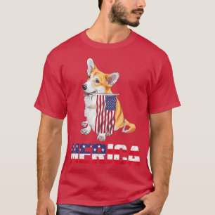 T-shirt Merica Funny Corgi Chien USA Drapeau 4 juillet Ind