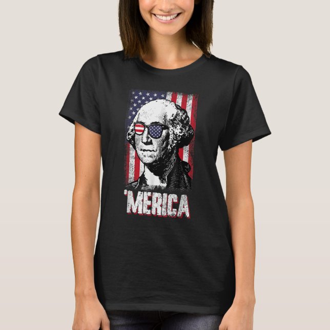 T-shirt Merica George Washington 4 juillet Drapeau américa (Devant)