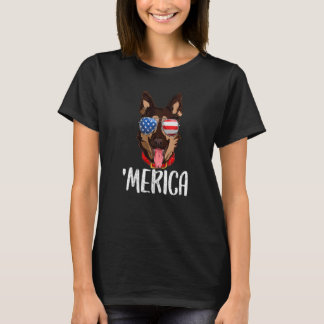 T-shirt Merica German Shepherd Dog 4th Of July American Fl