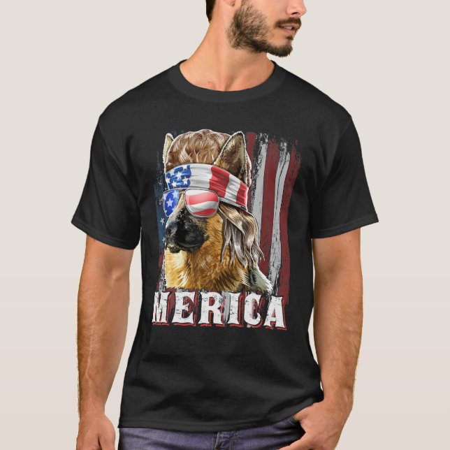 T-shirt Merica German Shepherd Mullet 4 Juillet Américain (Devant)