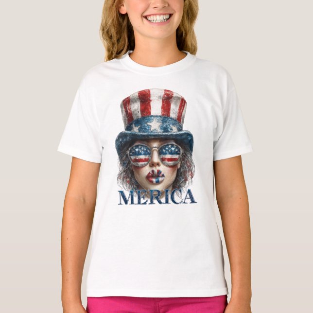 T-shirt Merica Girl, 4 juillet Glam Girl with Stars (Devant)
