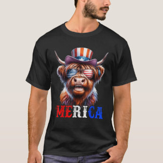 T-shirt Merica Highland Bovins Patriotique 4 juillet drôle