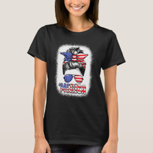 T-shirt Merica Messy Bun Femmes Filles Drapeau Américain U