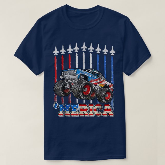 T-shirt Merica Monsters Camion Patriotique drapeau américa (Design devant)