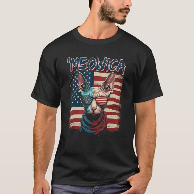 T-shirt Merica Patriotic Sphynx Cat Meowica 4th of July Ca (Devant)