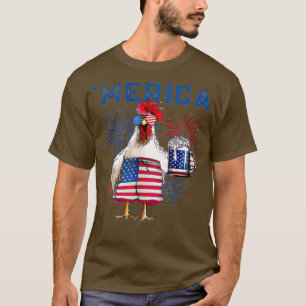 T-shirt Merica Poulet avec bière USA Drapeau juillet jour
