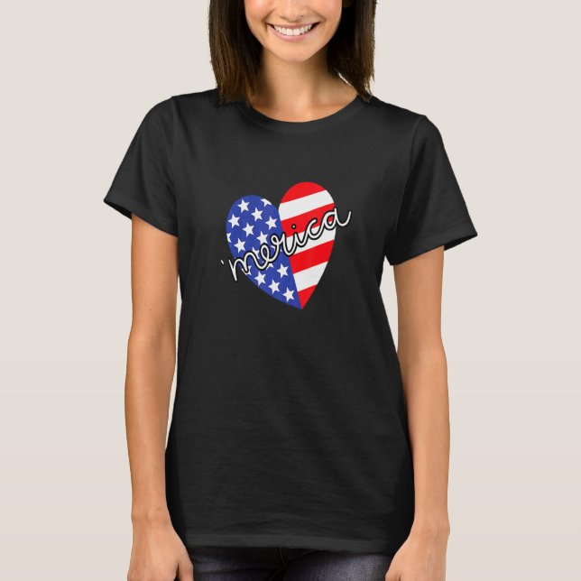 T-shirt Merica Quatrième 4 juillet Coeur patriotique améri (Devant)