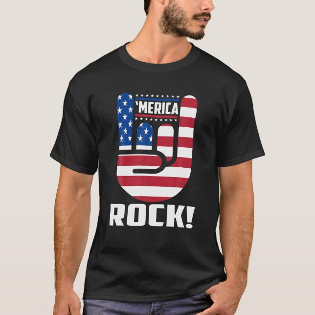T-shirt Merica Rock Drapeau américain 4 juillet patriotiqu (Devant)