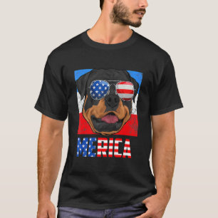 T-shirt Merica Rottweiler Chien Drapeau Américain Lunettes
