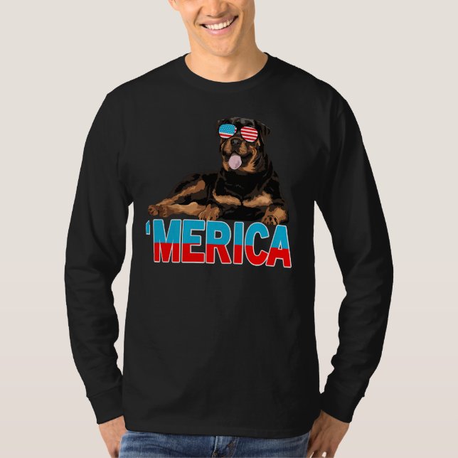 T-shirt Merica Rottweiler Drapeau Américain Lunettes de so (Devant)