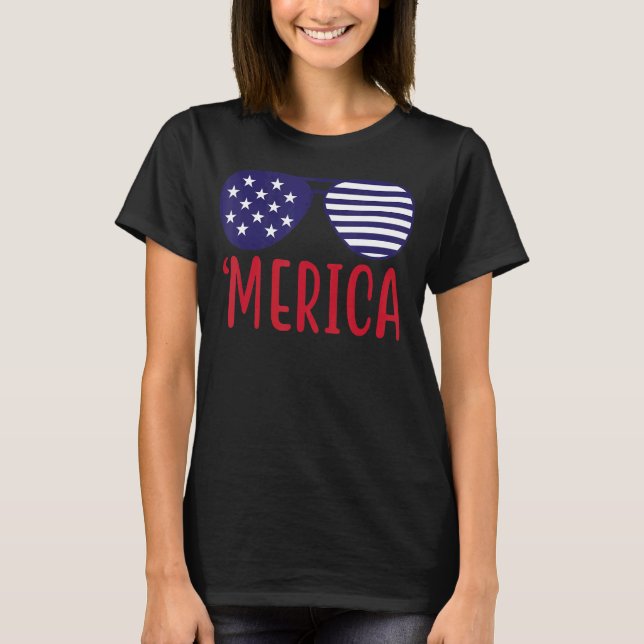 T-shirt Merica Sunglass Usa Drapeau 4 juillet Happy Indepe (Devant)
