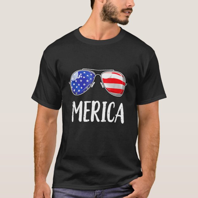 T-shirt Merica Sunglasses 4th Of July Men Women USA Americ (Devant)