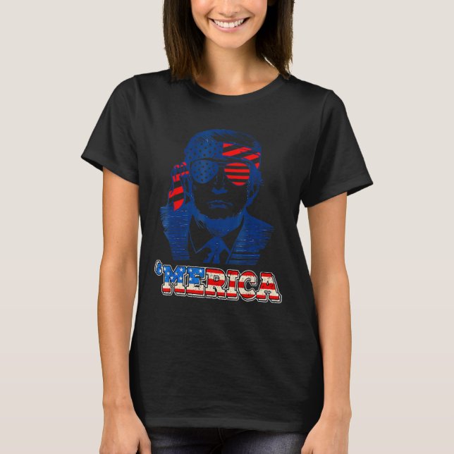T-shirt Merica Trump 4 juillet heureux Trump Drapeau améri (Devant)