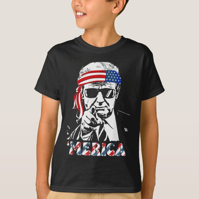 T-shirt Merica Trump 4 juillet heureux Trump Drapeau améri (Devant)