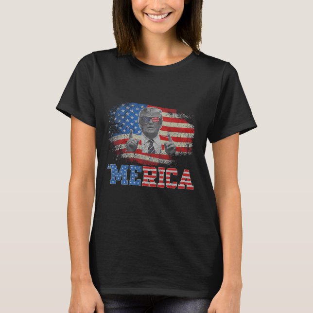 T-shirt Merica Trump 4 juillet heureux Trump Drapeau améri (Devant)