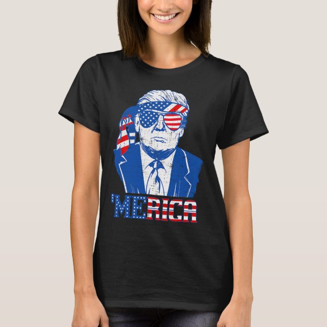 T-shirt Merica Trump 4 juillet heureux Trump Drapeau améri (Devant)